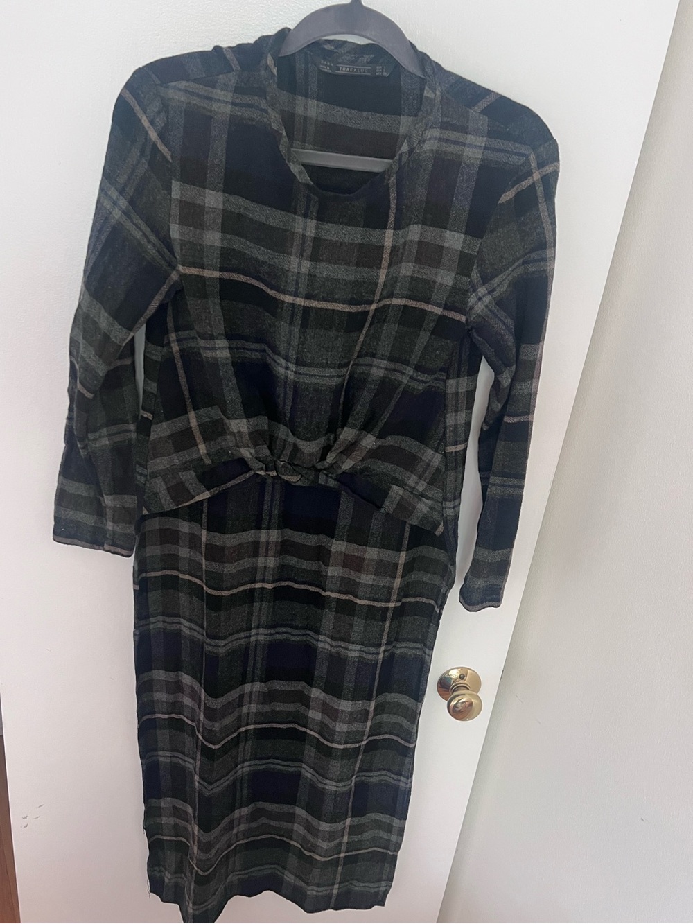 Zara Plaid Wool Top with Back Cape Detail